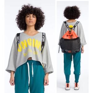 VDR Viadellerose Melange 3/4 Sleeve Crop Sweatshirt Gray/Yellow Women's OS